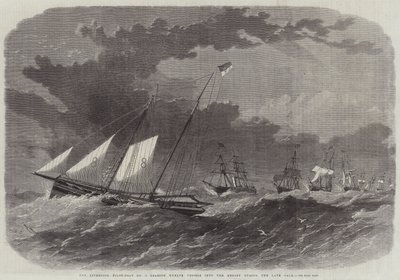 The Liverpool Pilot-Boat No 8, leading Twelve Vessels into the Mersey during the Late Gale by Edwin Weedon